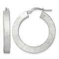 Sterling Silver Polished Brushed Textured Square Tube Hoop Earrings