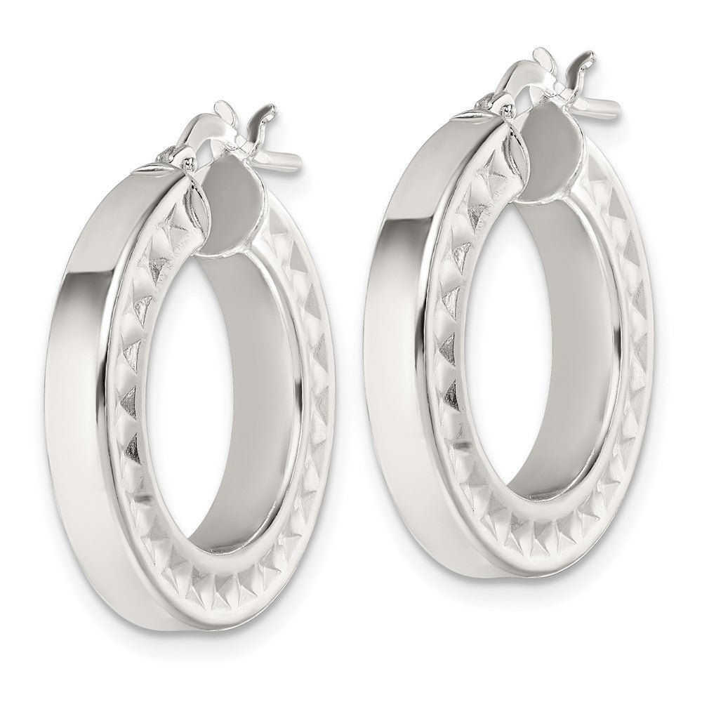 Sterling Silver Polished and Textured Hoop Earrings