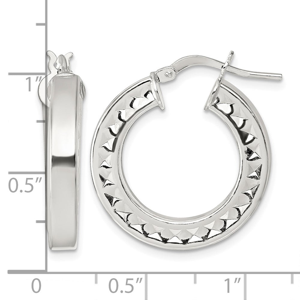 Sterling Silver Polished and Textured Hoop Earrings