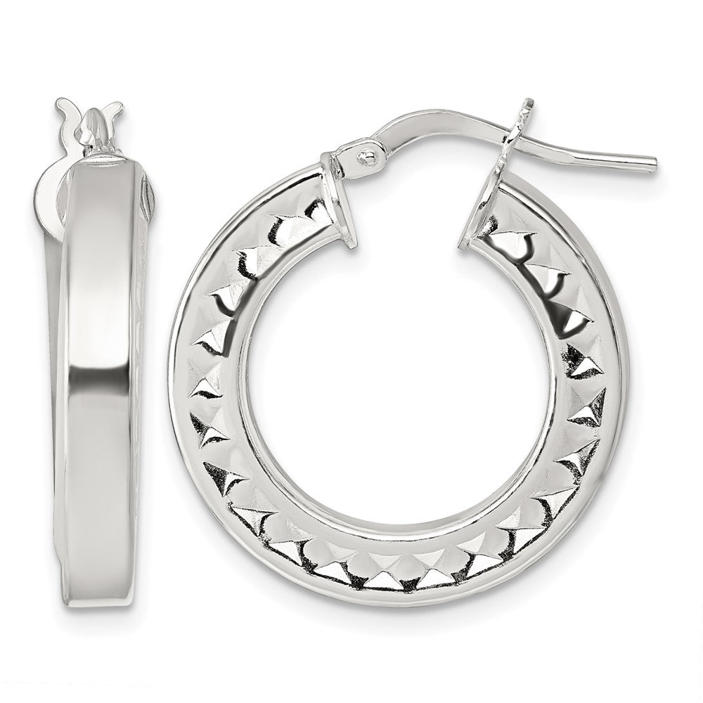 Sterling Silver Polished and Textured Hoop Earrings