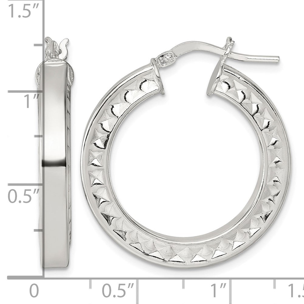 Sterling Silver Polished and Textured Hoop Earrings
