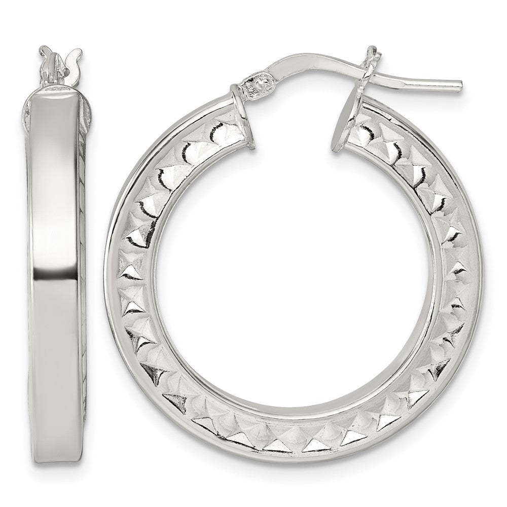 Sterling Silver Polished and Textured Hoop Earrings