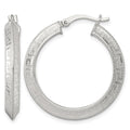 SS Textured 30x4.0mm Knife Edge Greek Key Round Hoop Earrings