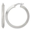 SS Textured 40x4.0mm Knife Edge Greek Key Round Hoop Earrings