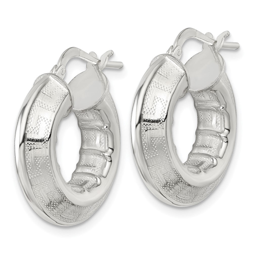 Sterling Silver Polished Greek Key Knife Edge Hoop Earrings