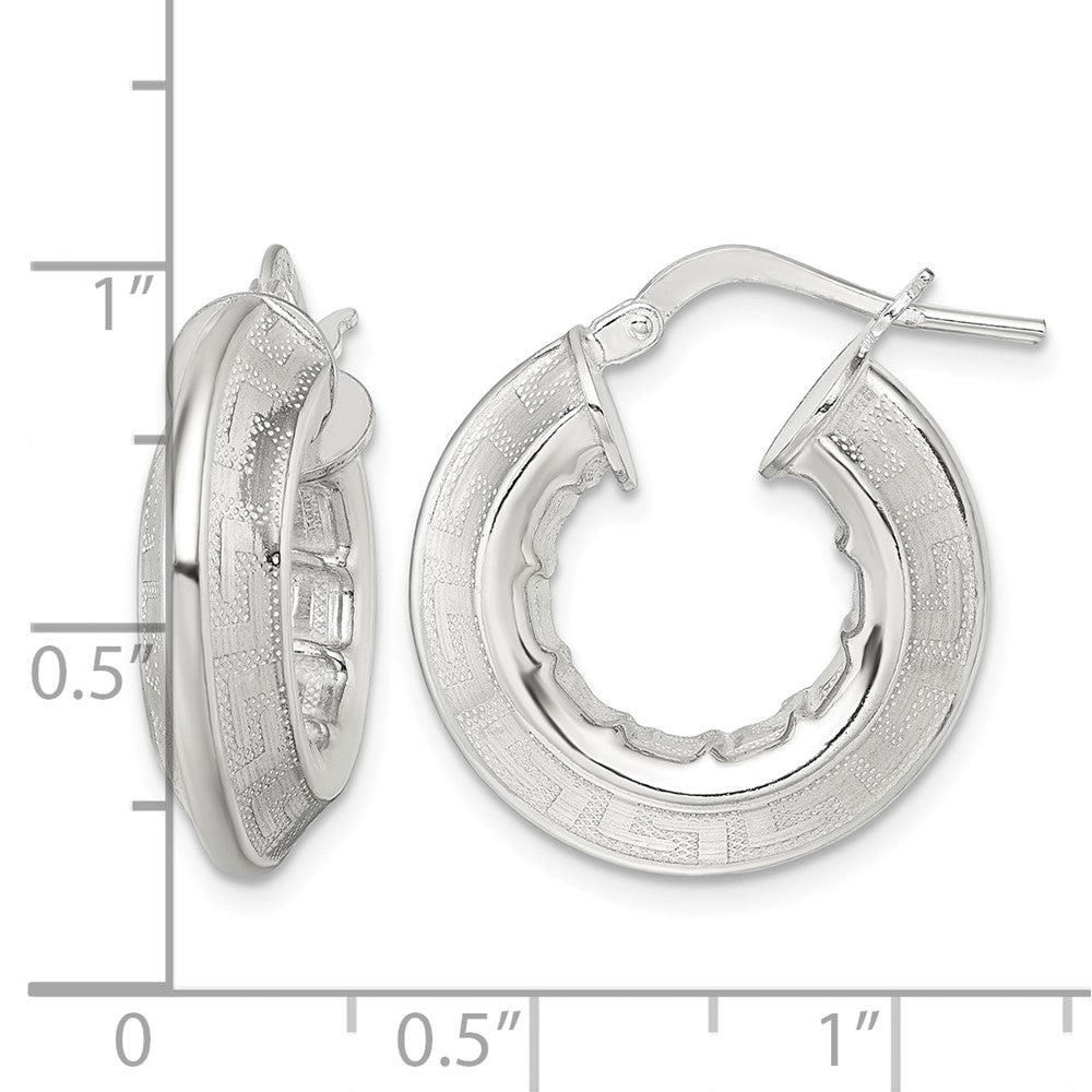 Sterling Silver Polished Greek Key Knife Edge Hoop Earrings