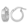 Sterling Silver RH-plated Polished Textured Greek Key Hoop Earrings