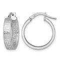 Sterling Silver RH-plated Polished Textured Greek Key Hoop Earrings