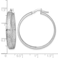 Sterling Silver RH-plated Polished Textured Greek Key Hoop Earrings