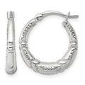 Sterling Silver Polished Beaded and Grooved Round Hoop Earrings