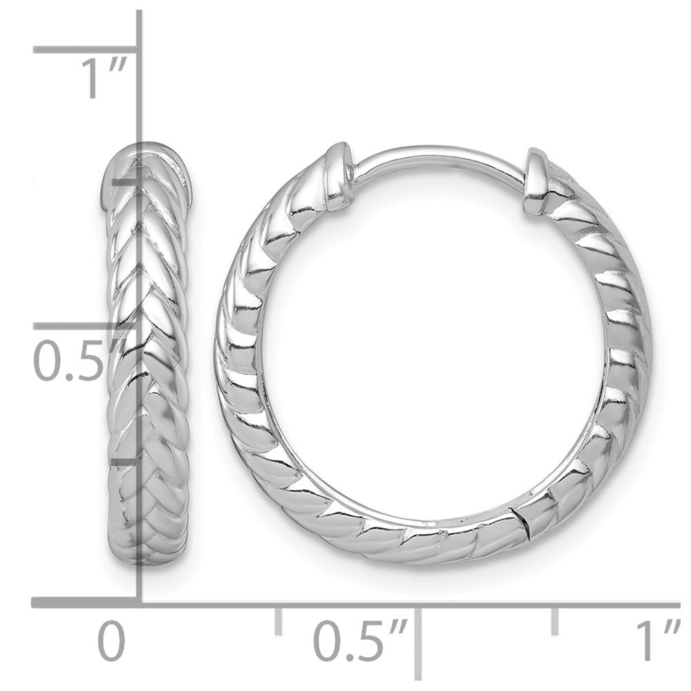 Sterling Silver RH-pltd Polished Braided Hinged Round Hoop Earrings