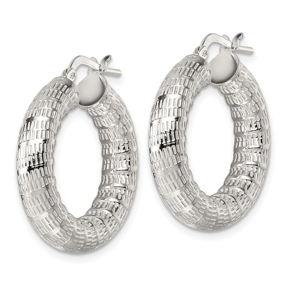 Sterling Silver Polished and Textured Hoop Earrings