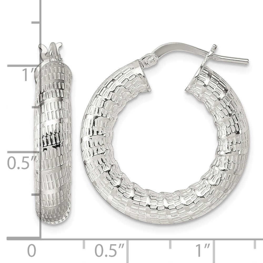 Sterling Silver Polished and Textured Hoop Earrings
