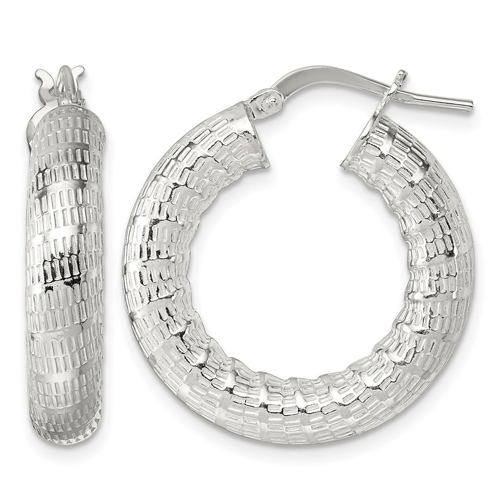 Sterling Silver Polished and Textured Hoop Earrings