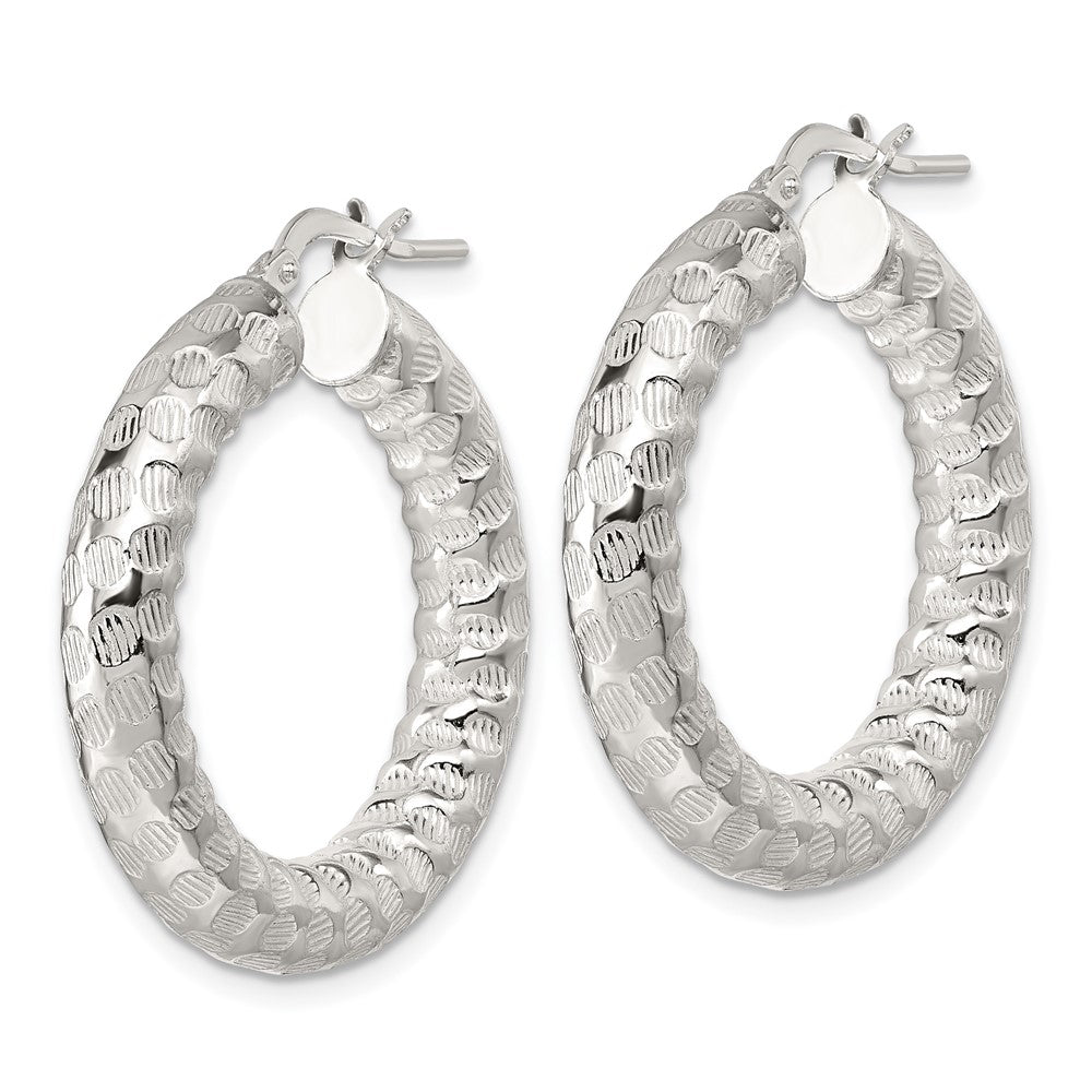 Sterling Silver Polished and Textured Hoop Earrings