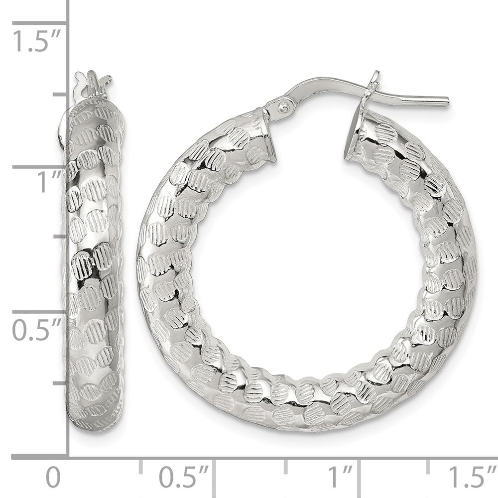 Sterling Silver Polished and Textured Hoop Earrings