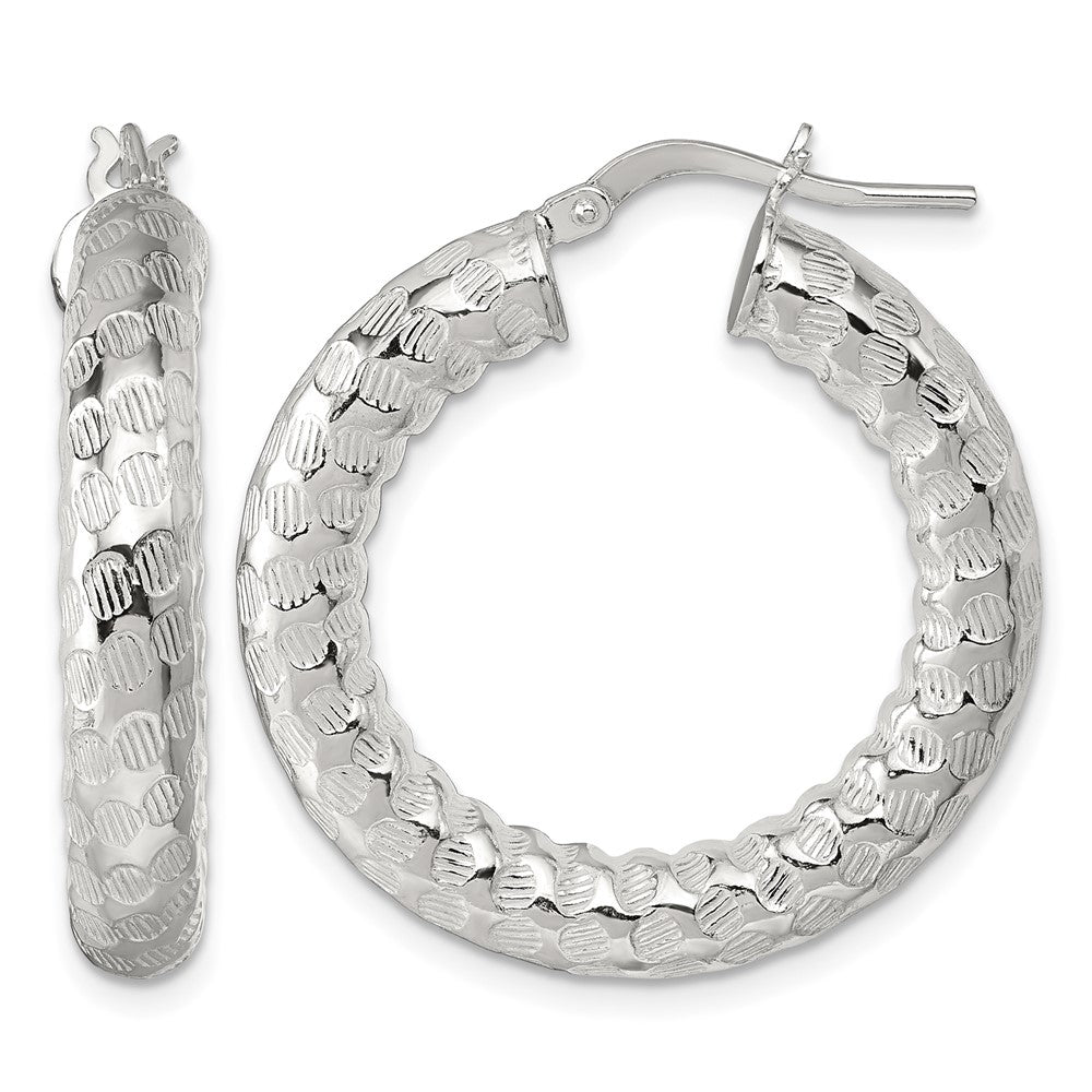 Sterling Silver Polished and Textured Hoop Earrings