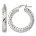 Sterling Silver Polished and Textured Hoop Earrings