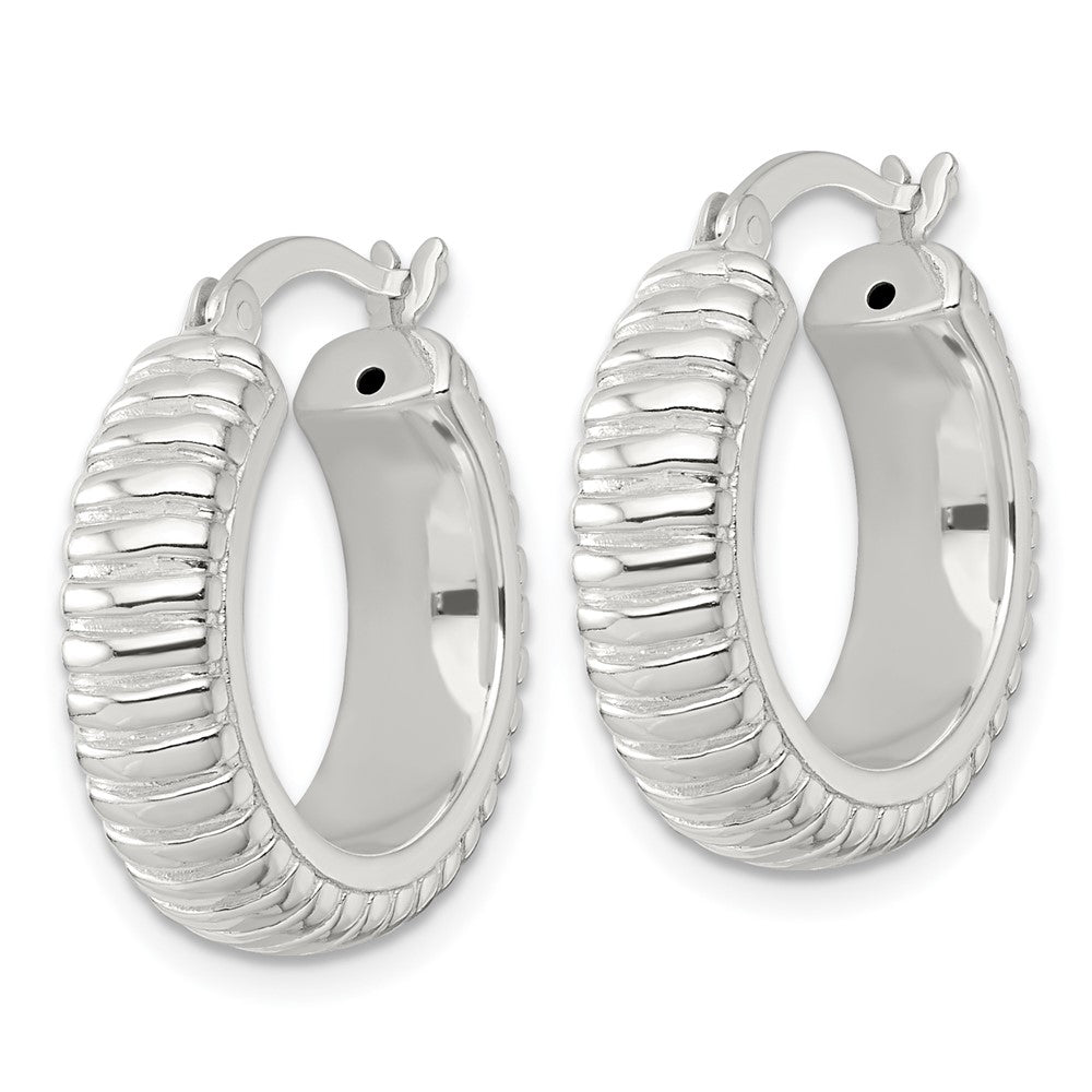 Sterling Silver Polished and Grooved 21x6mm Round Hoop Earrings