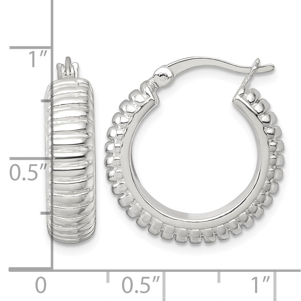 Sterling Silver Polished and Grooved 21x6mm Round Hoop Earrings