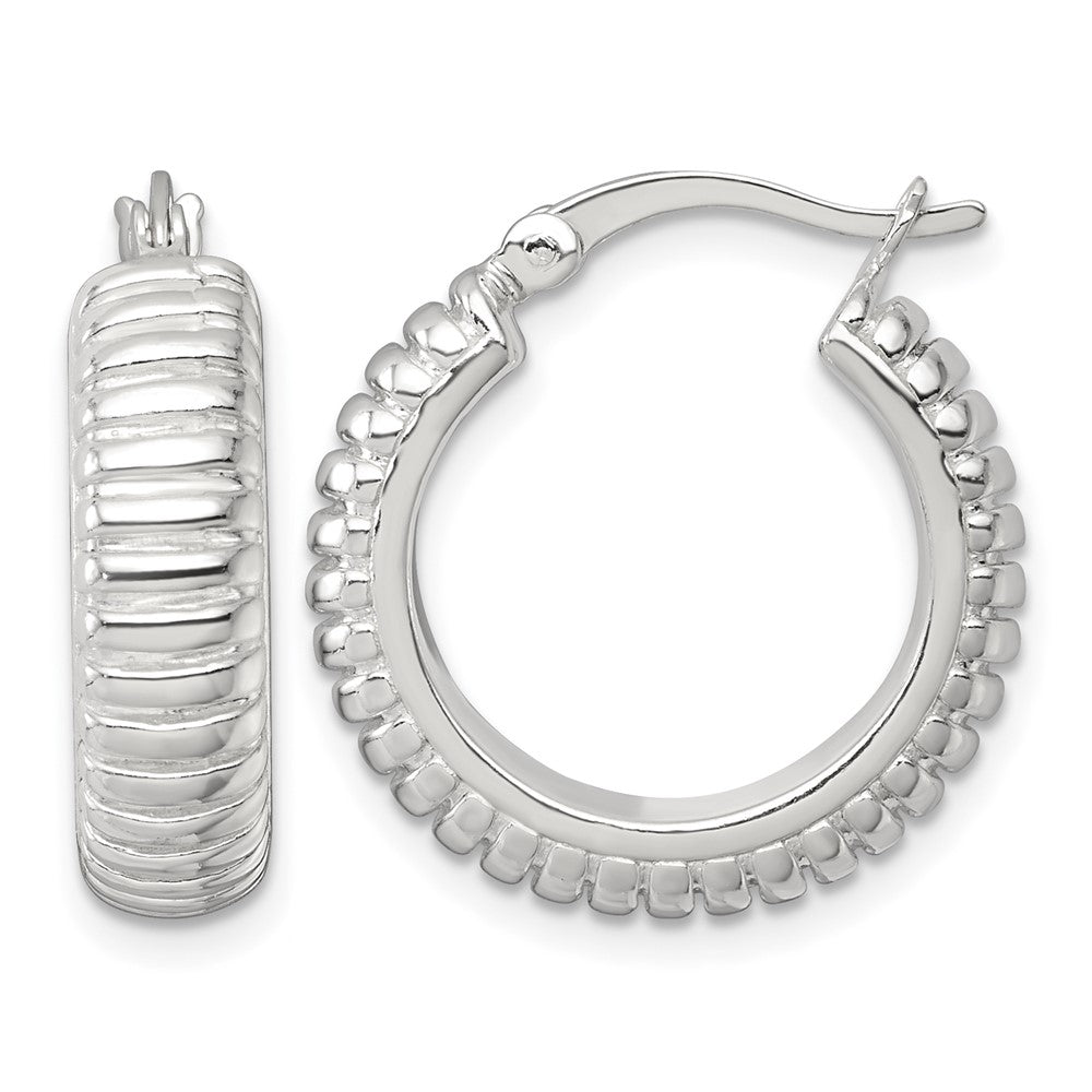 Sterling Silver Polished and Grooved 21x6mm Round Hoop Earrings