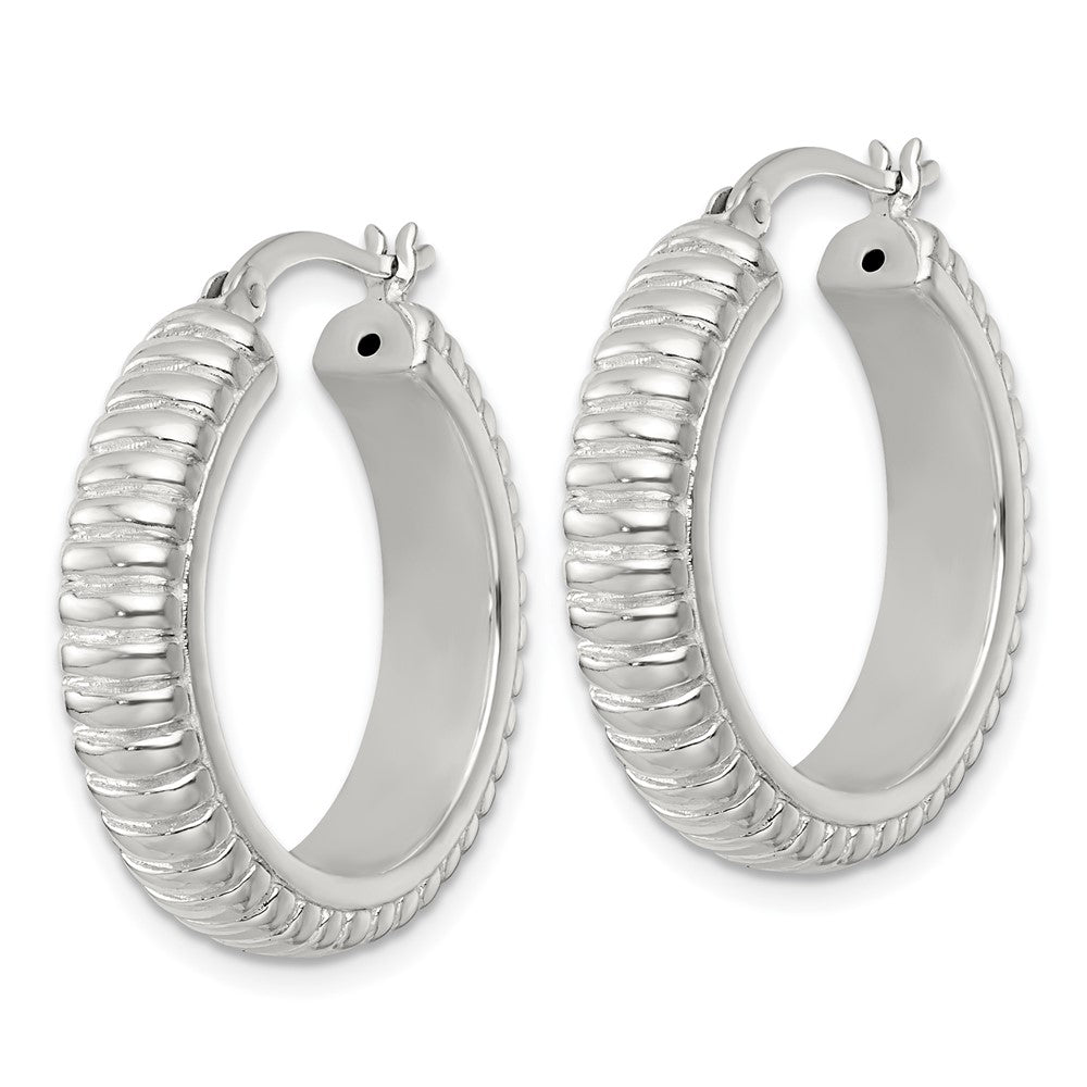 Sterling Silver Polished and Grooved 26x6mm Round Hoop Earrings