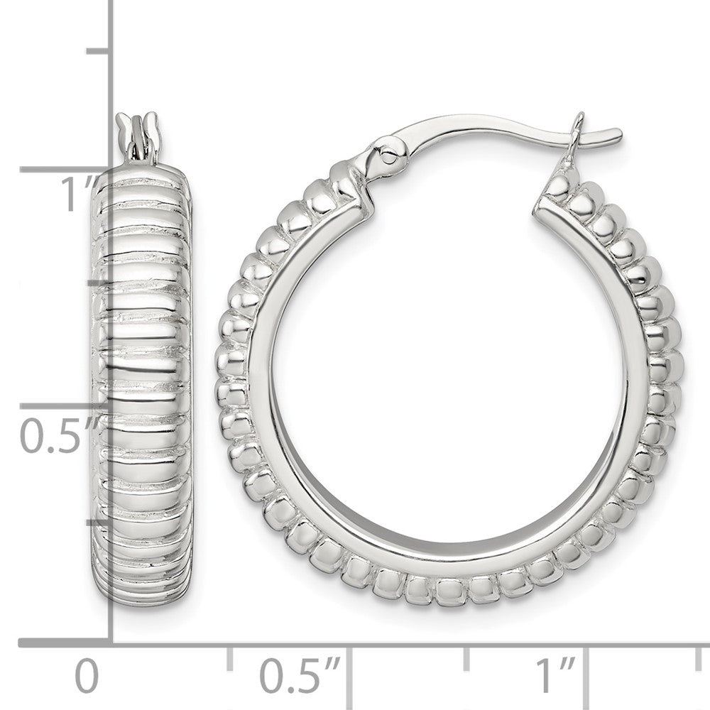 Sterling Silver Polished and Grooved 26x6mm Round Hoop Earrings