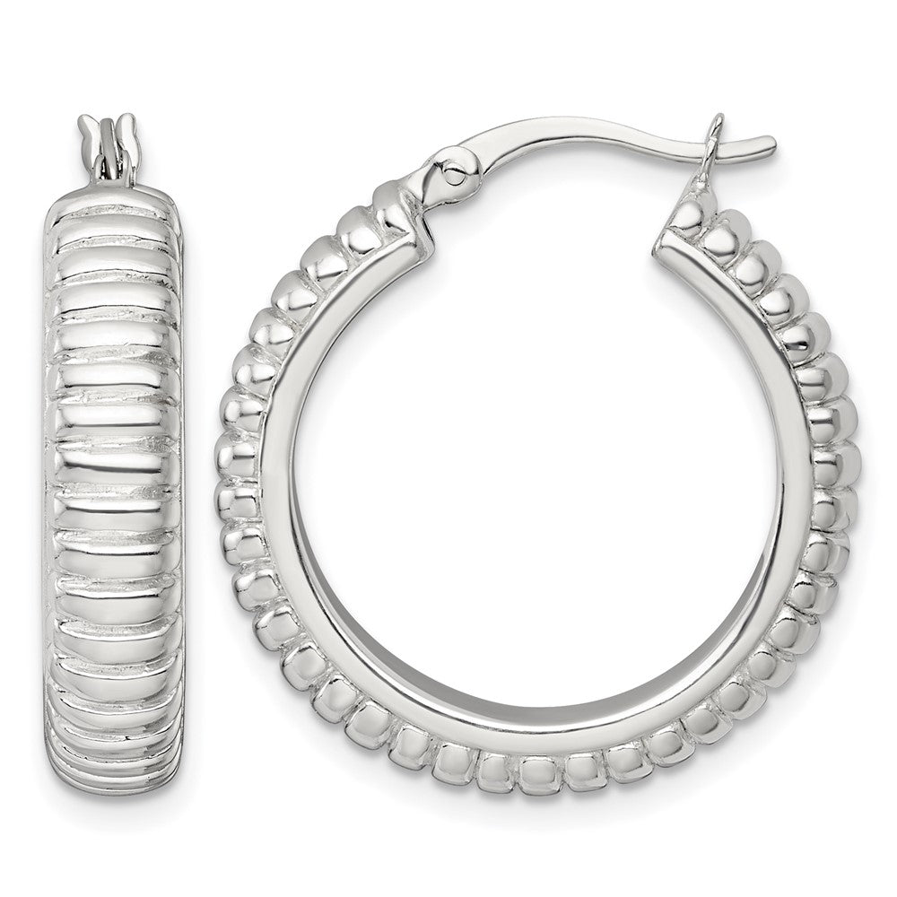 Sterling Silver Polished and Grooved 26x6mm Round Hoop Earrings
