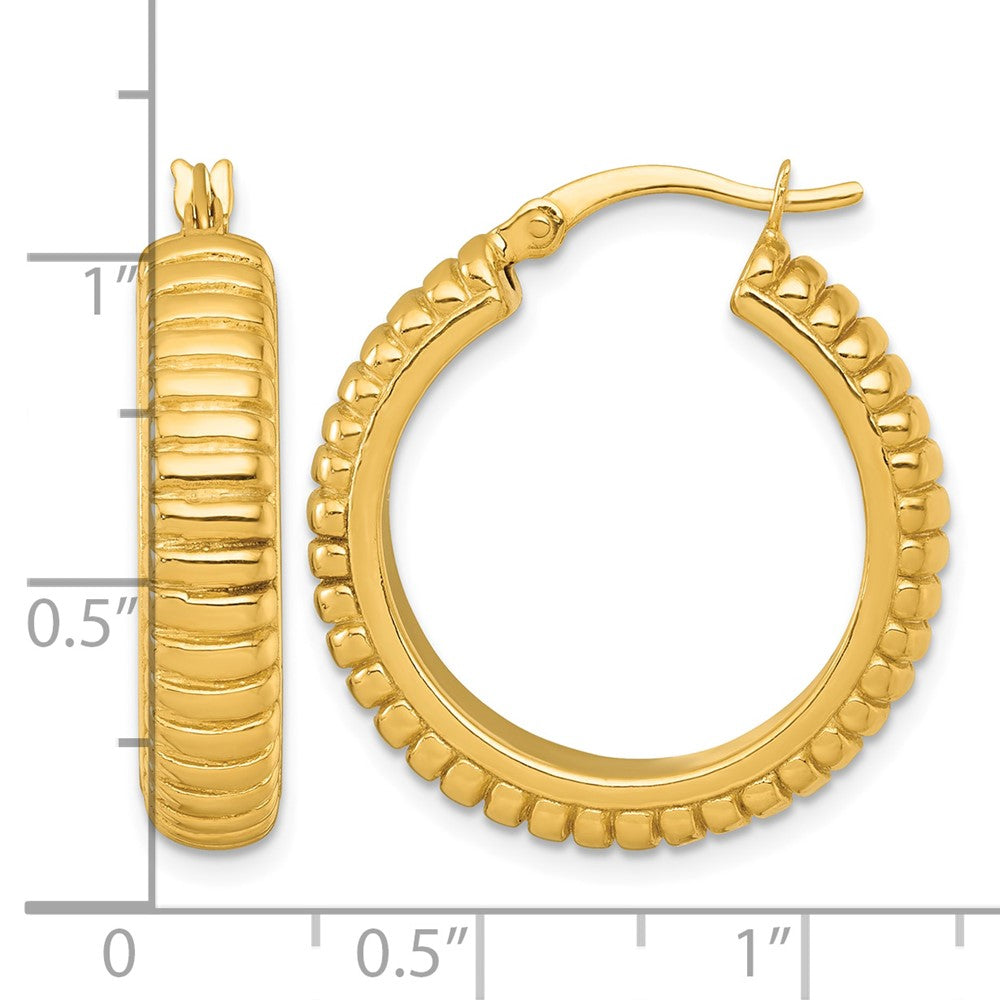 SS Gold-tone Polished and Grooved 26x6mm Round Hoop Earrings