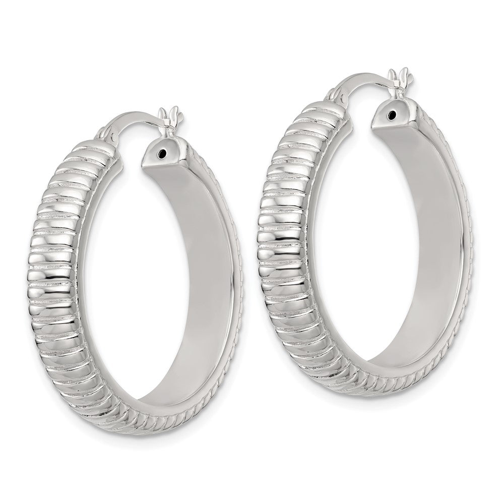 Sterling Silver Polished and Grooved 32x6mm Round Hoop Earrings