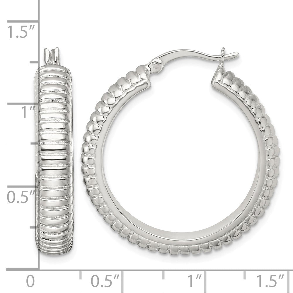 Sterling Silver Polished and Grooved 32x6mm Round Hoop Earrings