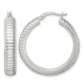 Sterling Silver Polished and Grooved 32x6mm Round Hoop Earrings