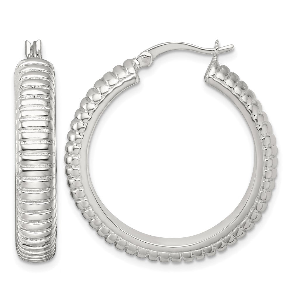 Sterling Silver Polished and Grooved 32x6mm Round Hoop Earrings