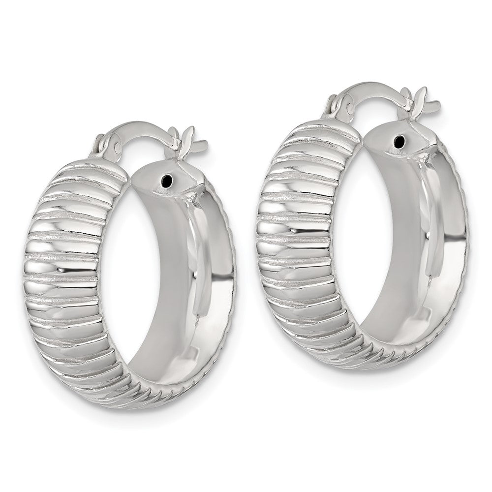 Sterling Silver Polished and Grooved 21x7mm Round Hoop Earrings