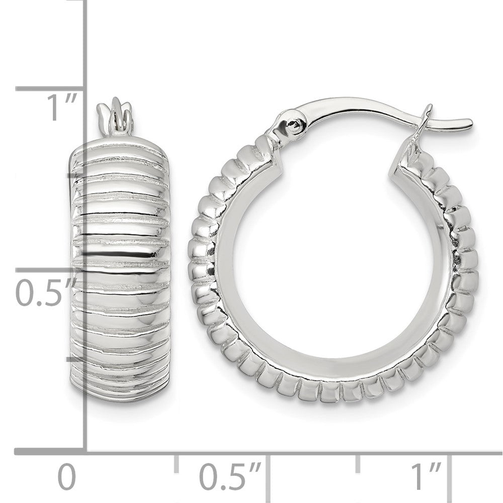 Sterling Silver Polished and Grooved 21x7mm Round Hoop Earrings
