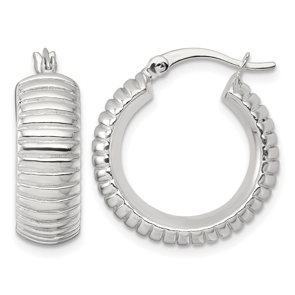 Sterling Silver Polished and Grooved 21x7mm Round Hoop Earrings