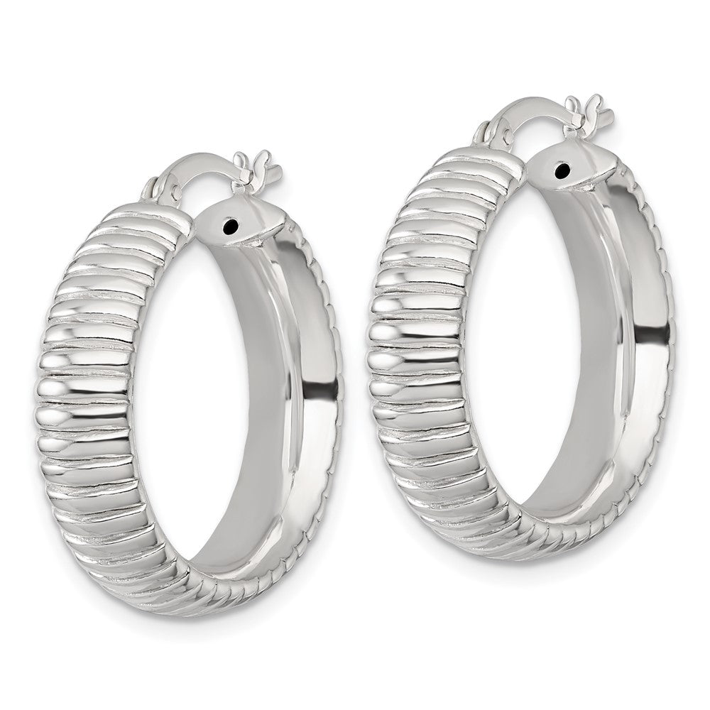Sterling Silver Polished and Grooved 26x7mm Round Hoop Earrings