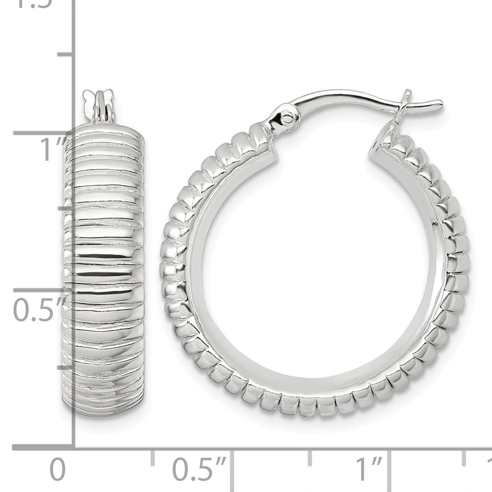 Sterling Silver Polished and Grooved 26x7mm Round Hoop Earrings