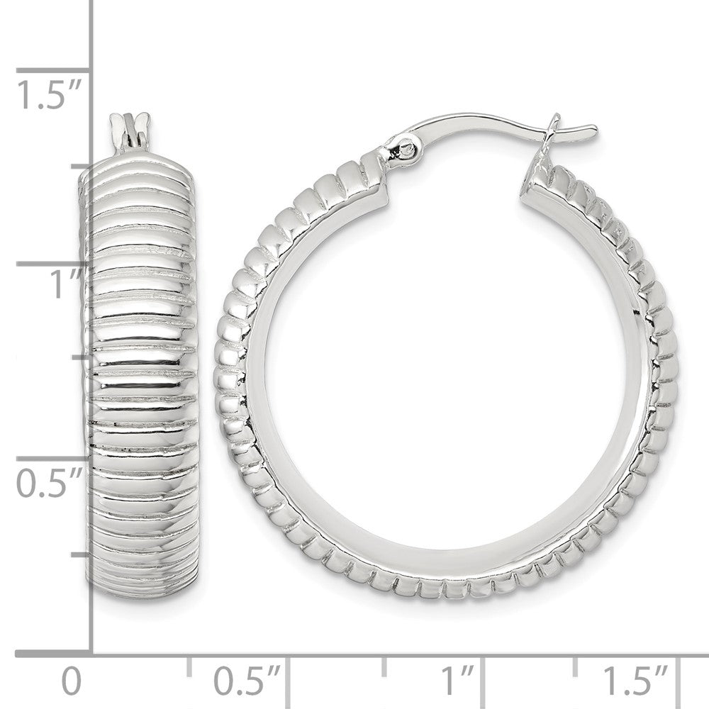 Sterling Silver Polished and Grooved 32x7.5mm Round Hoop Earrings