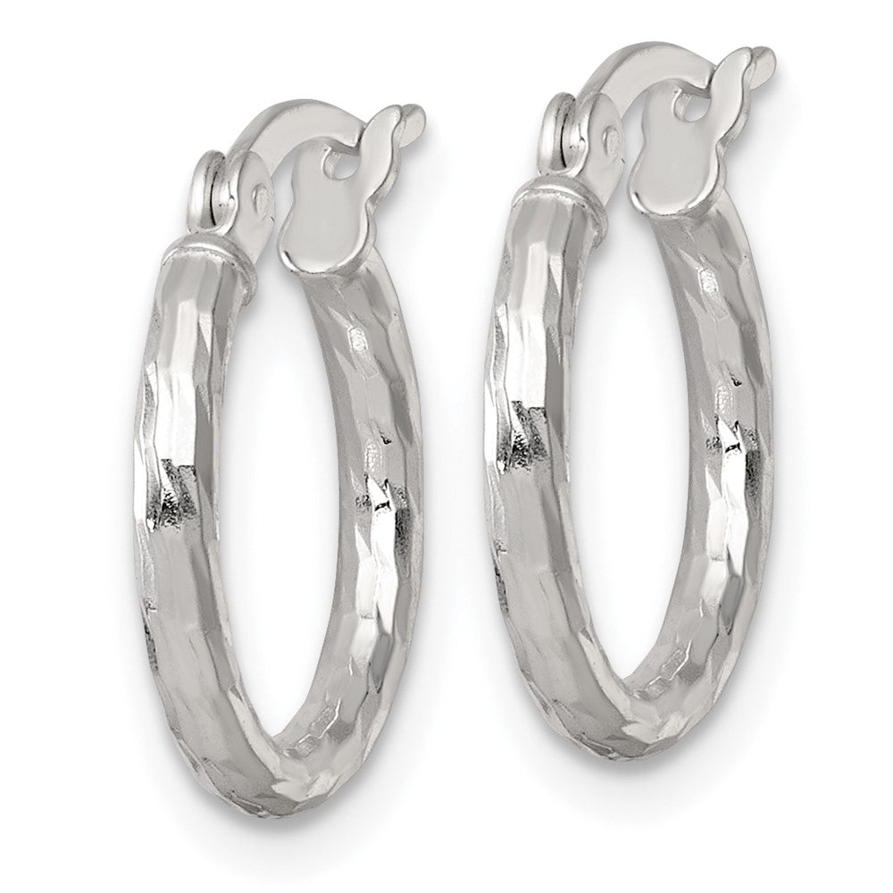 Sterling Silver Polished Diamond-cut 2.0mm Round Hoop Earrings