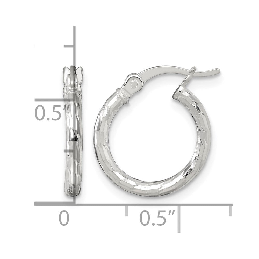 Sterling Silver Polished Diamond-cut 2.0mm Round Hoop Earrings