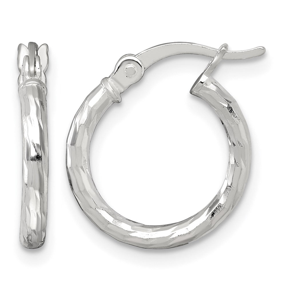 Sterling Silver Polished Diamond-cut 2.0mm Round Hoop Earrings