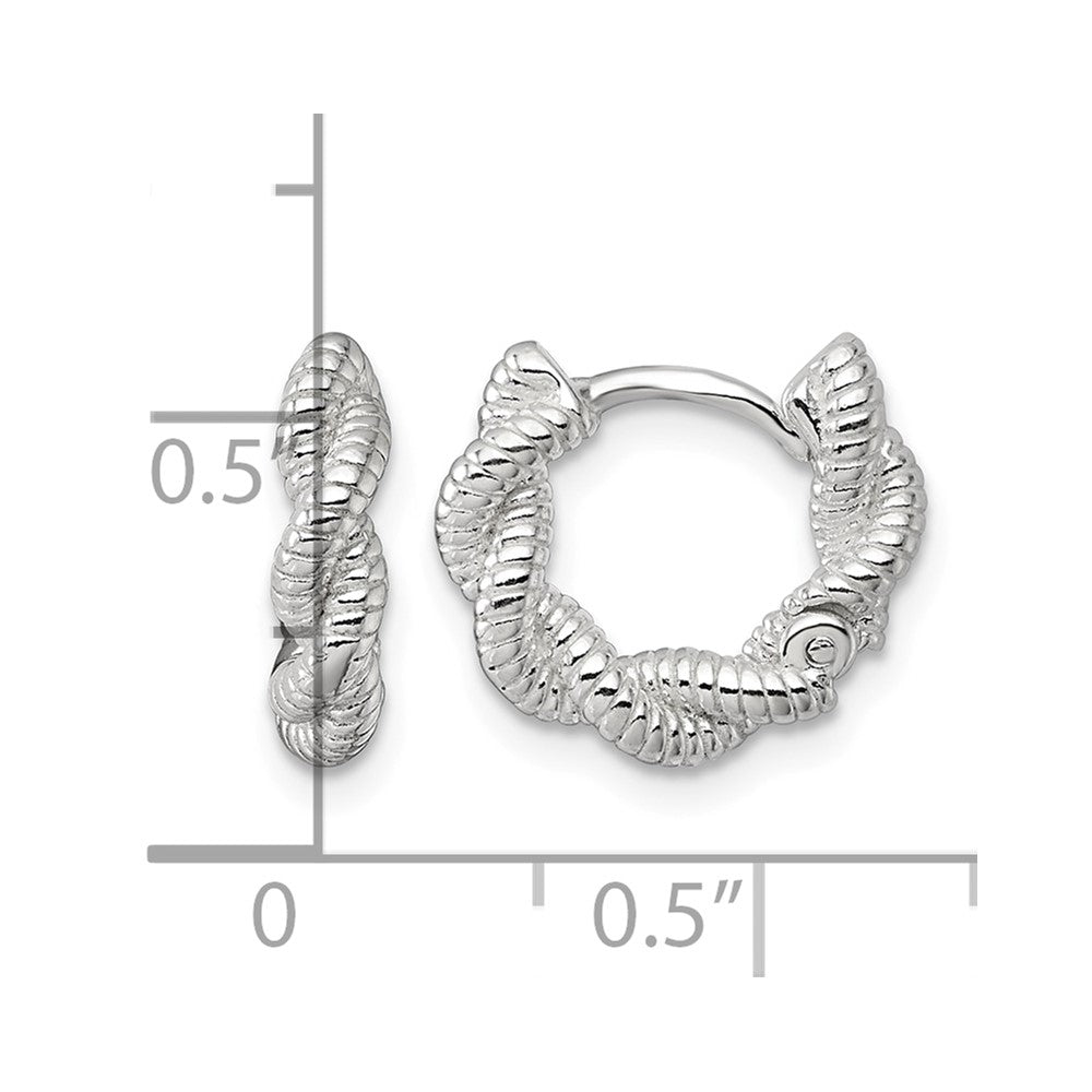 Sterling Silver Polish Textured Twisted Hinged Round Hoop Earrings