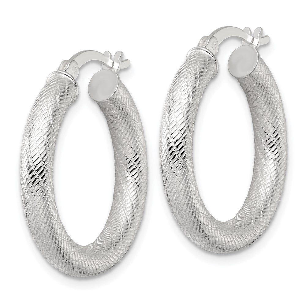 Sterling Silver Polished and Textured 4.0mm Round Hoop Earrings