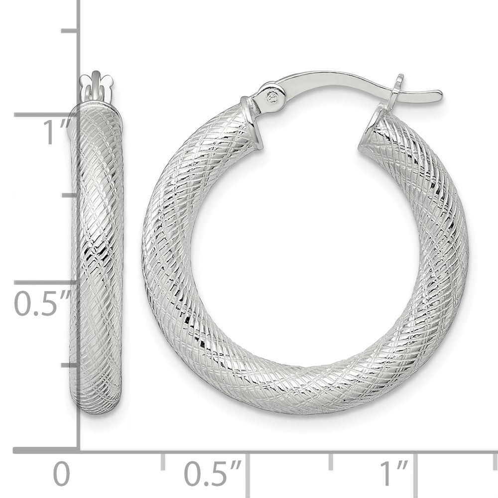 Sterling Silver Polished and Textured 4.0mm Round Hoop Earrings