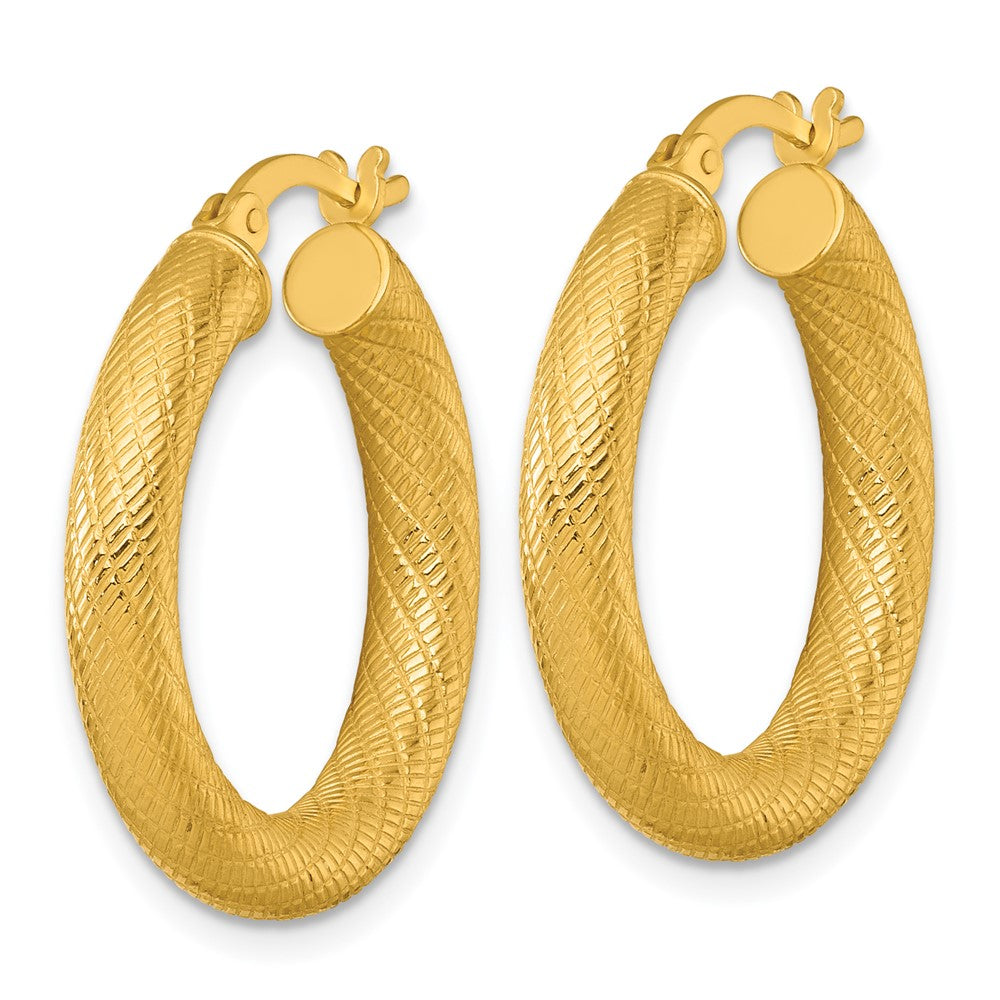 SS Gold-tone Polished and Textured 4.0mm Round Hoop Earrings