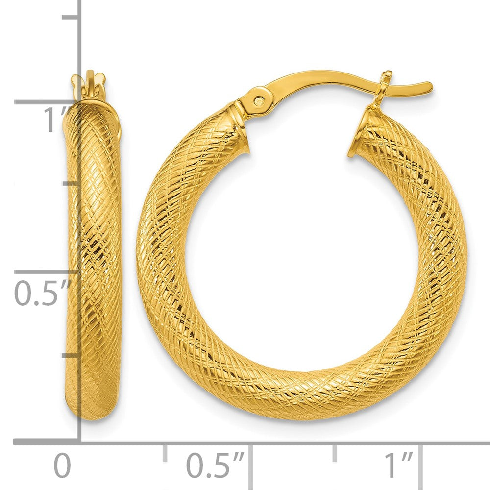 SS Gold-tone Polished and Textured 4.0mm Round Hoop Earrings