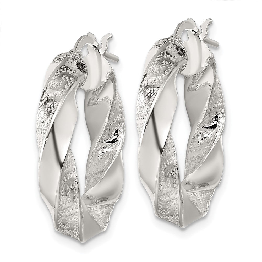 Sterling Silver Polished Greek Key 5mm Twisted Hoop Earrings