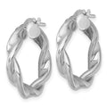 Sterling Silver RH-plated Polished and Twisted Round Hoop Earrings