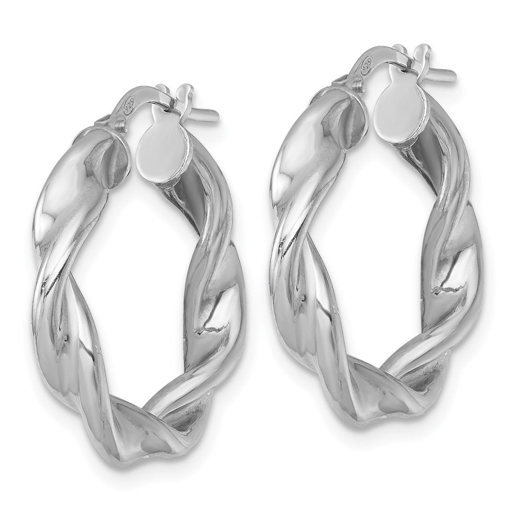 Sterling Silver RH-plated Polished and Twisted Round Hoop Earrings